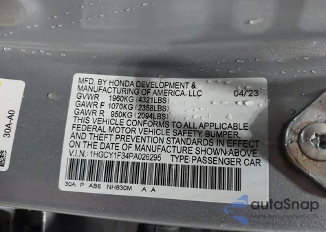 2023 Honda Accord Ex from USA, damaged, VIN 1HGCY1F34PA026295